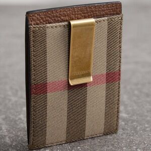Burberry Money Clip Card Holder Wallet - Leather and Checked